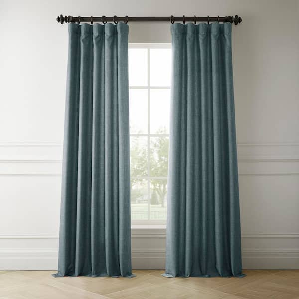 Sweden Blue Italian Faux Linen Room Darkening Curtain - 50 in. W x 120 in. L (1 Panel)