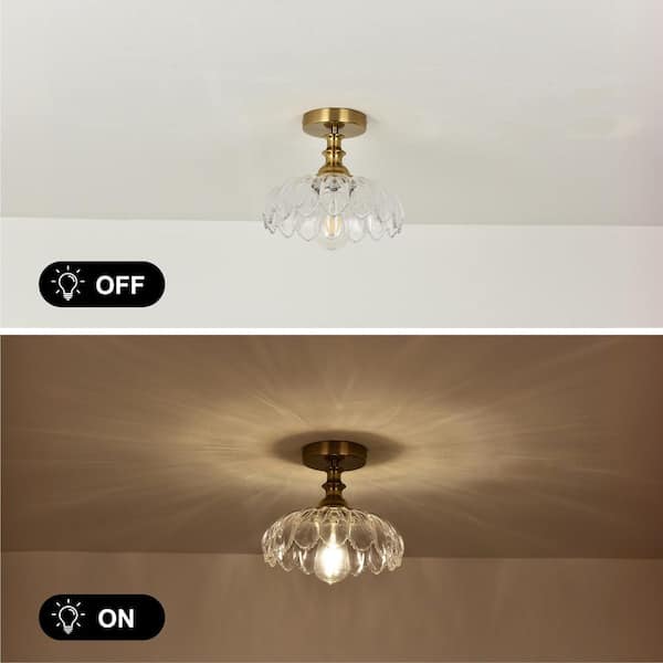 Essel 10.23 in. 1-Light Clear Modern Mid-Century Semi-Flush Mount with Flower Glass Shade, No Bulbs Included