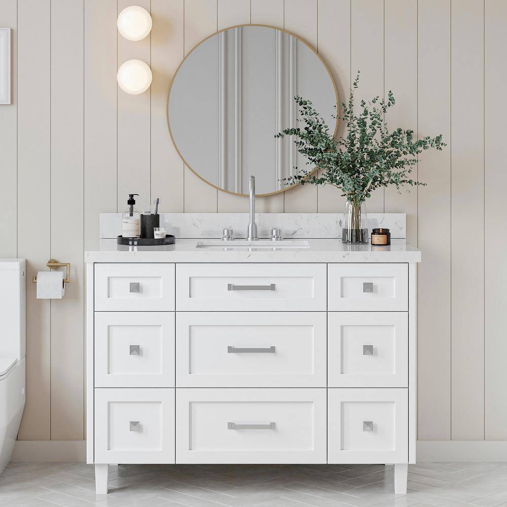 Monroe 48" White Solid Wood Single Bathroom Vanity