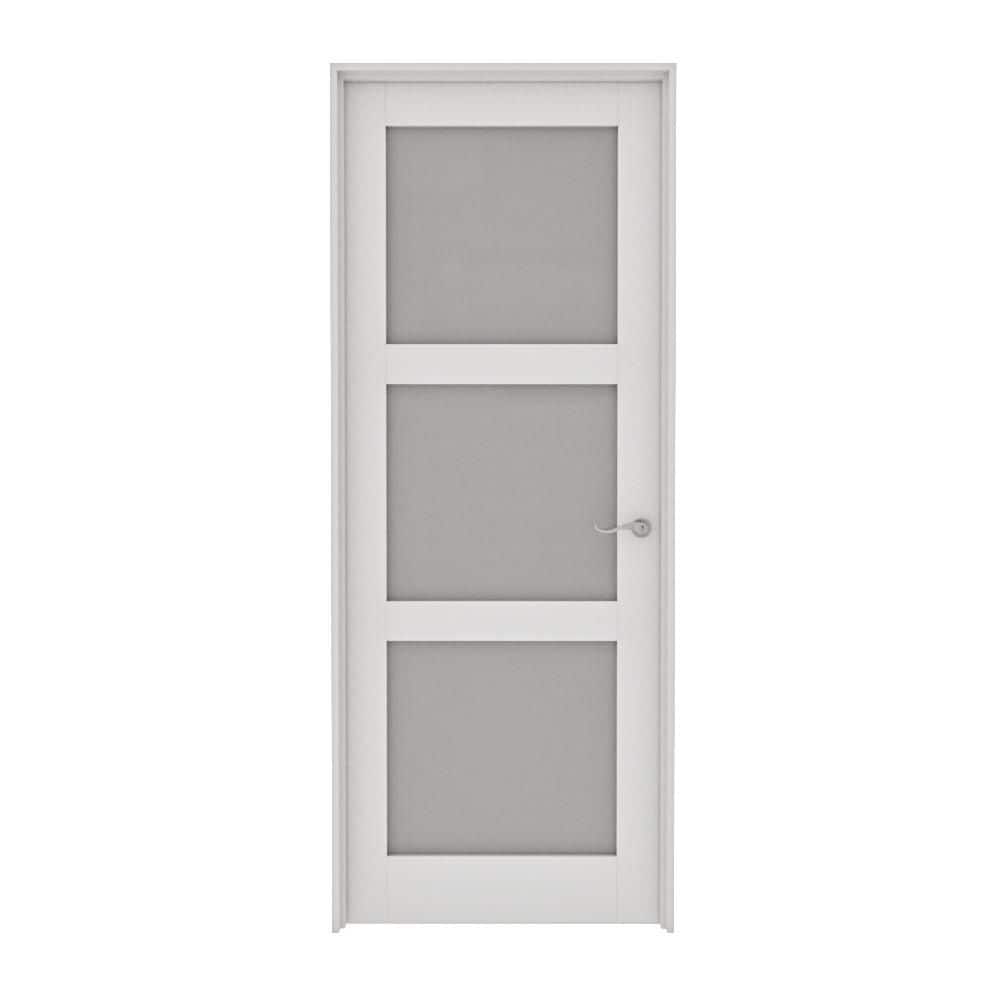 ARK DESIGN 32 in. x 80 in. 3-Lite Frosted Glass Left White Solid Core ...