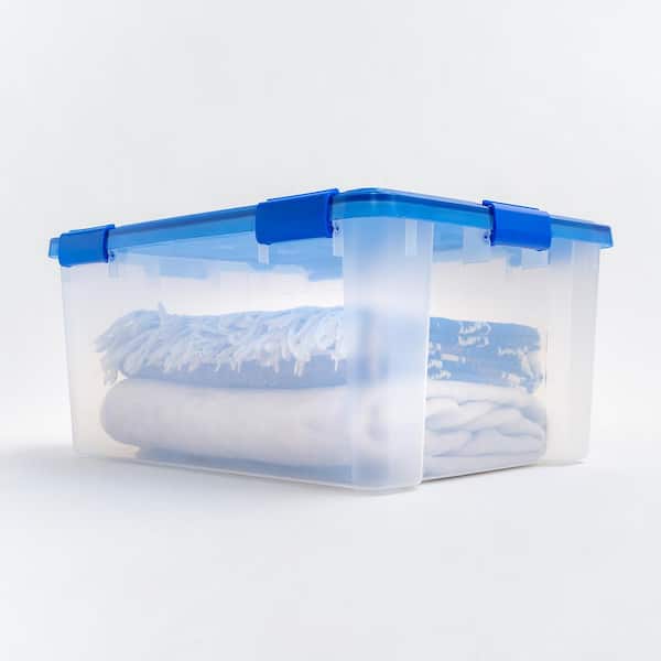  Hefty Clear Plastic Bin with Smoke Blue Lid (8 Pack