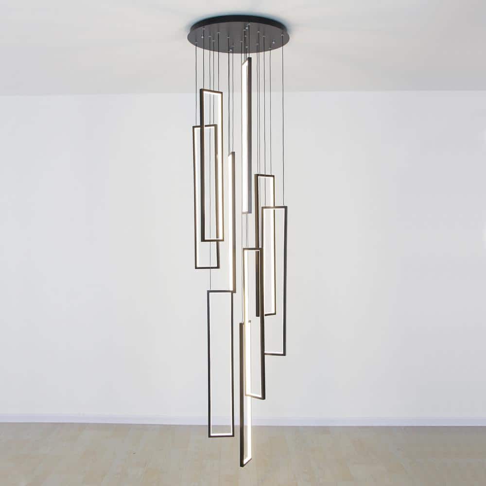 Large Black Aluminum Rectangle Cluster Chandelier Light