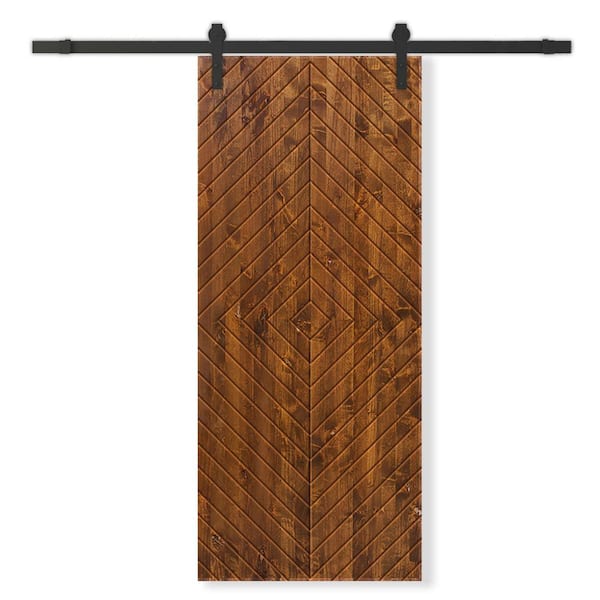CALHOME 36 in. x 80 in. Walnut Stained Pine Wood Modern Interior Sliding Barn Door with Hardware Kit