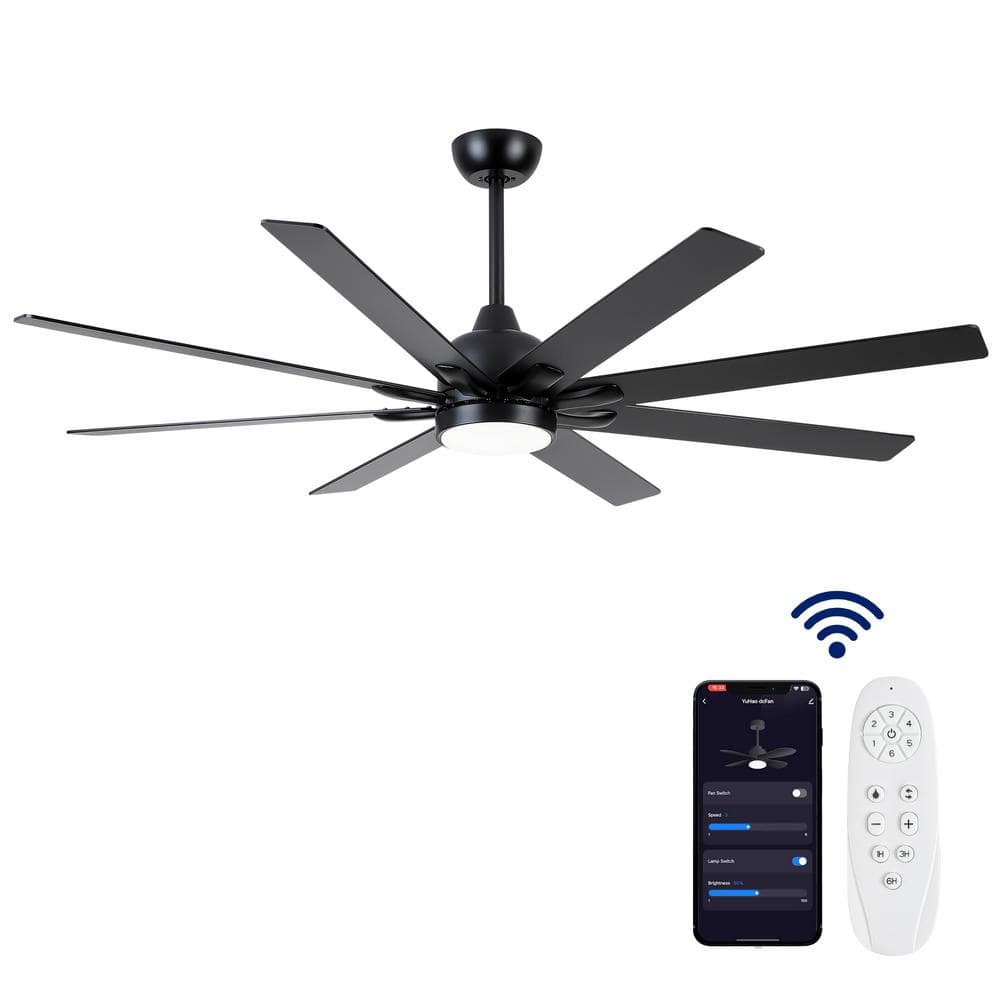 72 in. Indoor DC motor LED Ceiling Fan Lighting with Black Plywood Blade, R