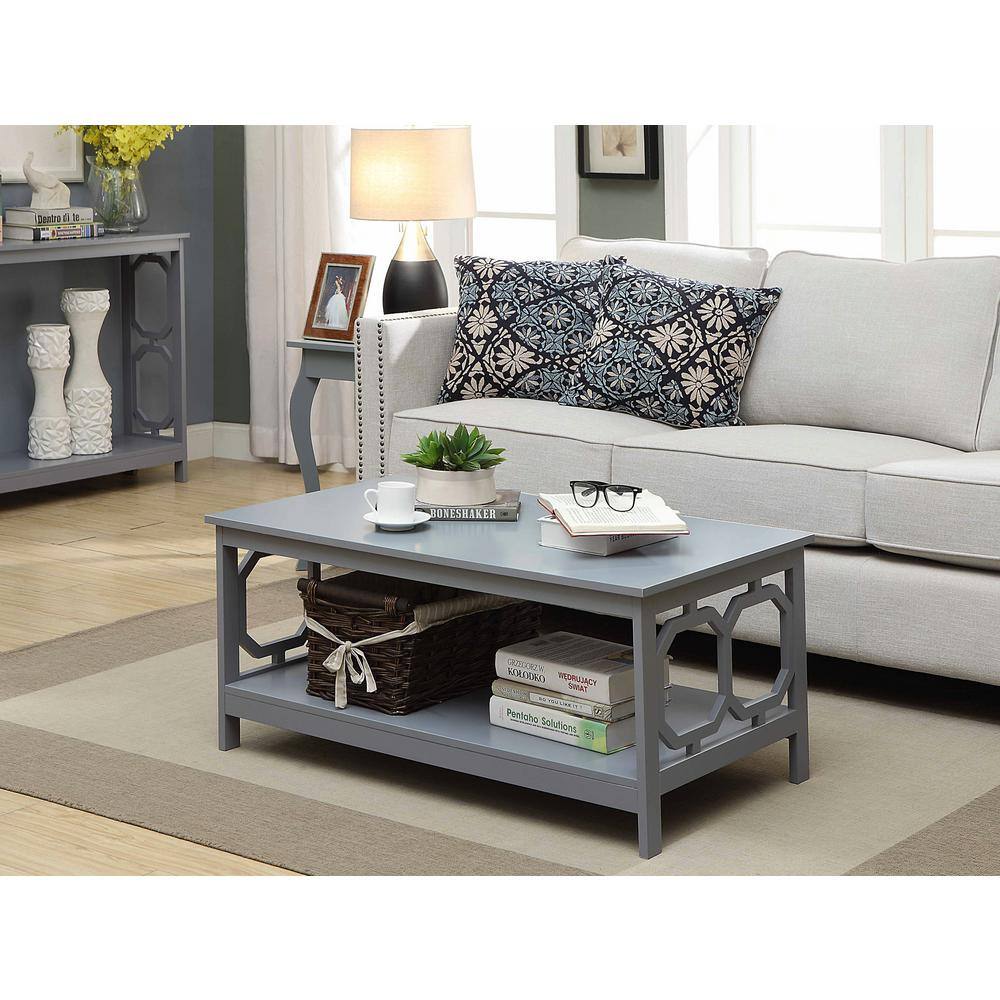 Gray Rectangular Wood Coffee Table with Shelf