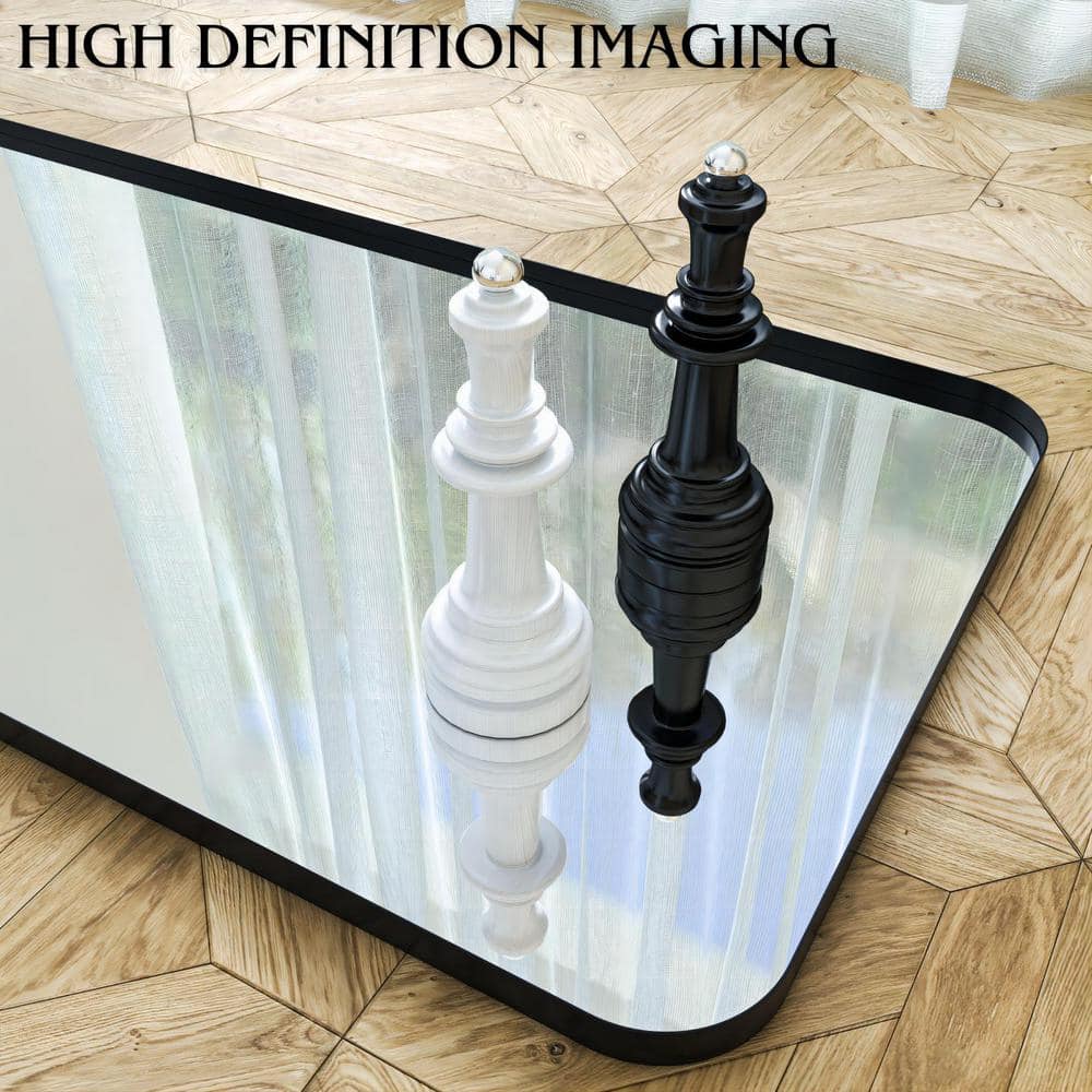 Large Matte Black Rectangular Metal Framed Vanity Mirror