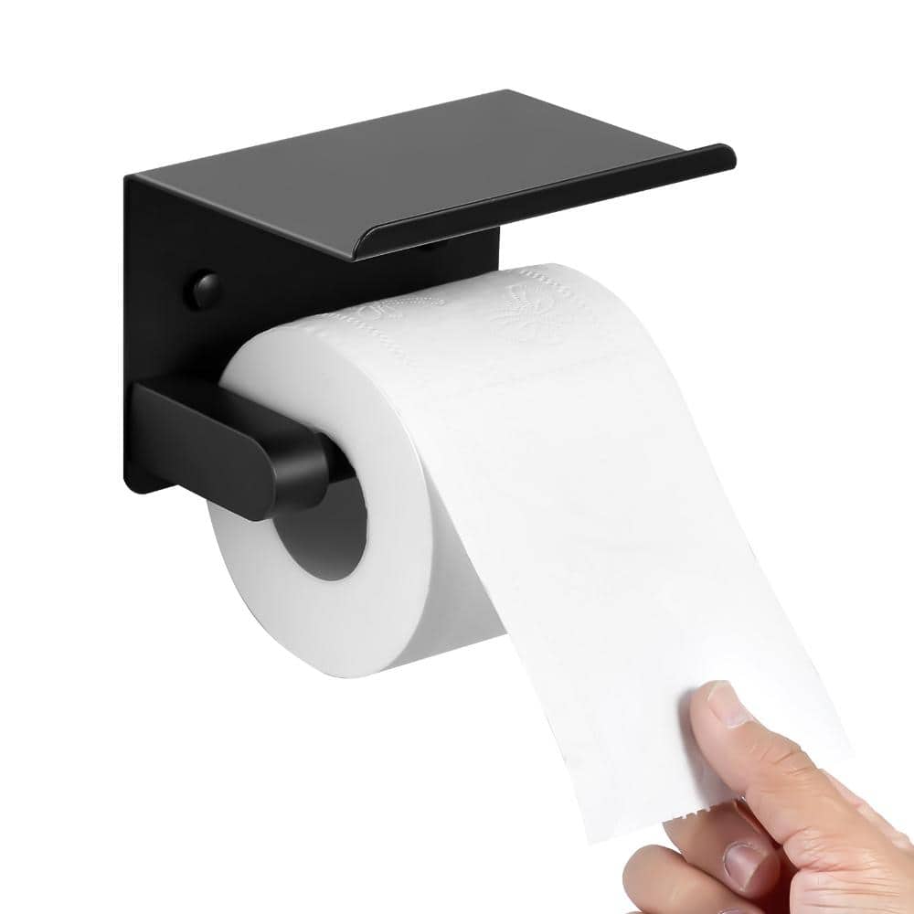 UQQU Toilet Paper Holder with Shelf, SUS304 Stainless Steel Wall Mount Roll Holder for Mega Rolls with Storage