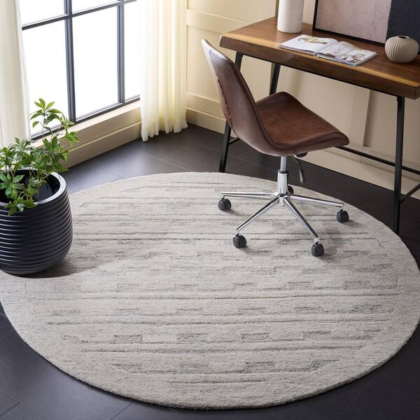 Harvest 6 ft. x 6 ft. Gray/Beige Tribal Round Rug