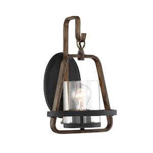 Ryder 8.75 in. 1-Light Forged Black Rustic Wall Sconce with Clear Glass Shade