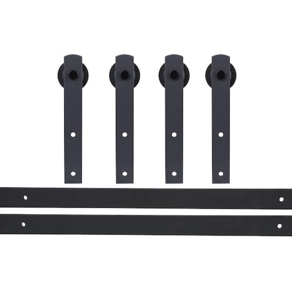 CALHOME 144 in. Matte Black Classic Straight Strap Sliding Barn Door Hardware (2-Set)