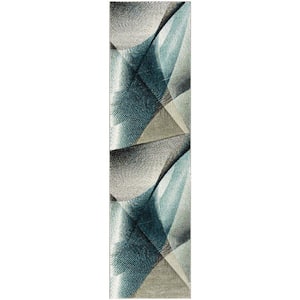 Hollywood Gray/Teal 2 ft. x 6 ft. Abstract Runner Rug