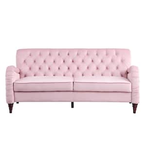 Modern 72.05 in. Wide Slope Arm Velvet Upholstery Rectangle 3-Seaters Sofa in Pink