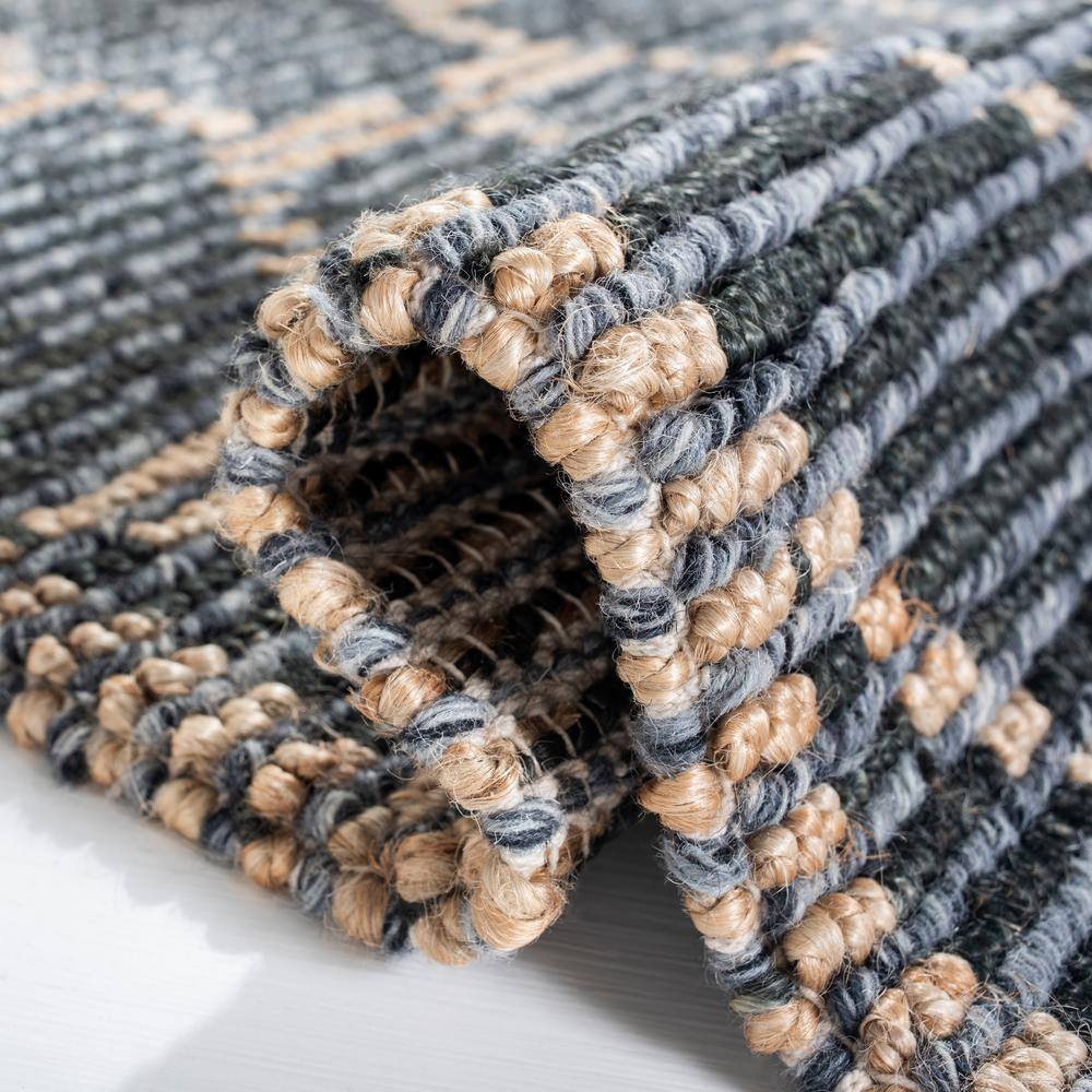 Beige and Charcoal Hand-Knotted Wool Runner Rug