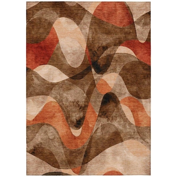 Chocolate 9 ft. x 12 ft. Woven Abstract Polyester Rectangle Indoor/Outdoor Area Rug