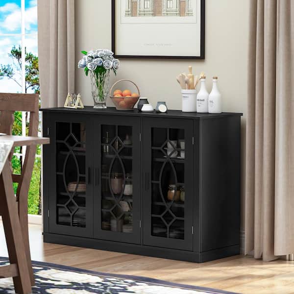 FUFU&GAGA Black Sideboard with 6-Shelves, 3-Doors