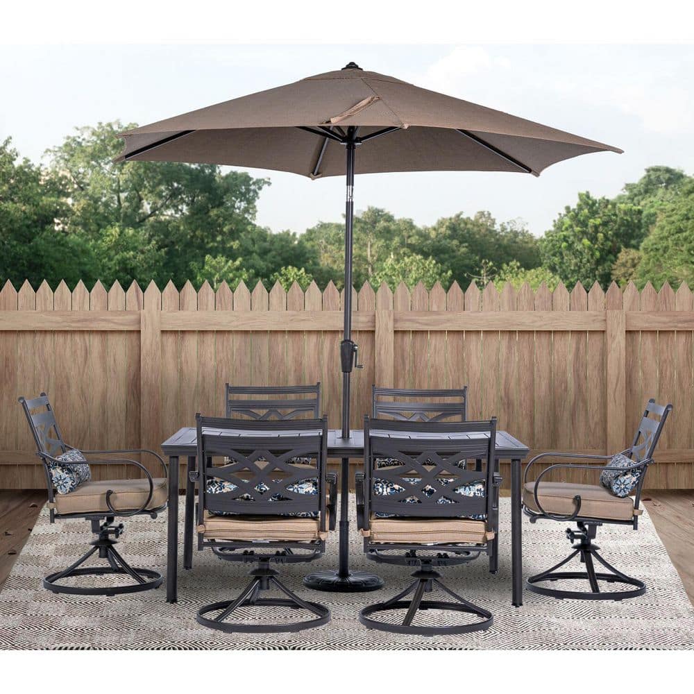Montclair 7-Piece Tan Cushioned Steel Outdoor Dining Set with Umbrella