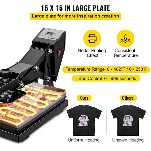 15 inch x 15 inch Digital Clamshell Heat Press Transfer T-Shirt Sublimation Press Machine, Men's, Size: One Size