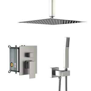 Aca 2-Spray Patterns with 1.8 GPM 12 in. Ceiling Mounted Dual Shower Head in Brushed Nickel