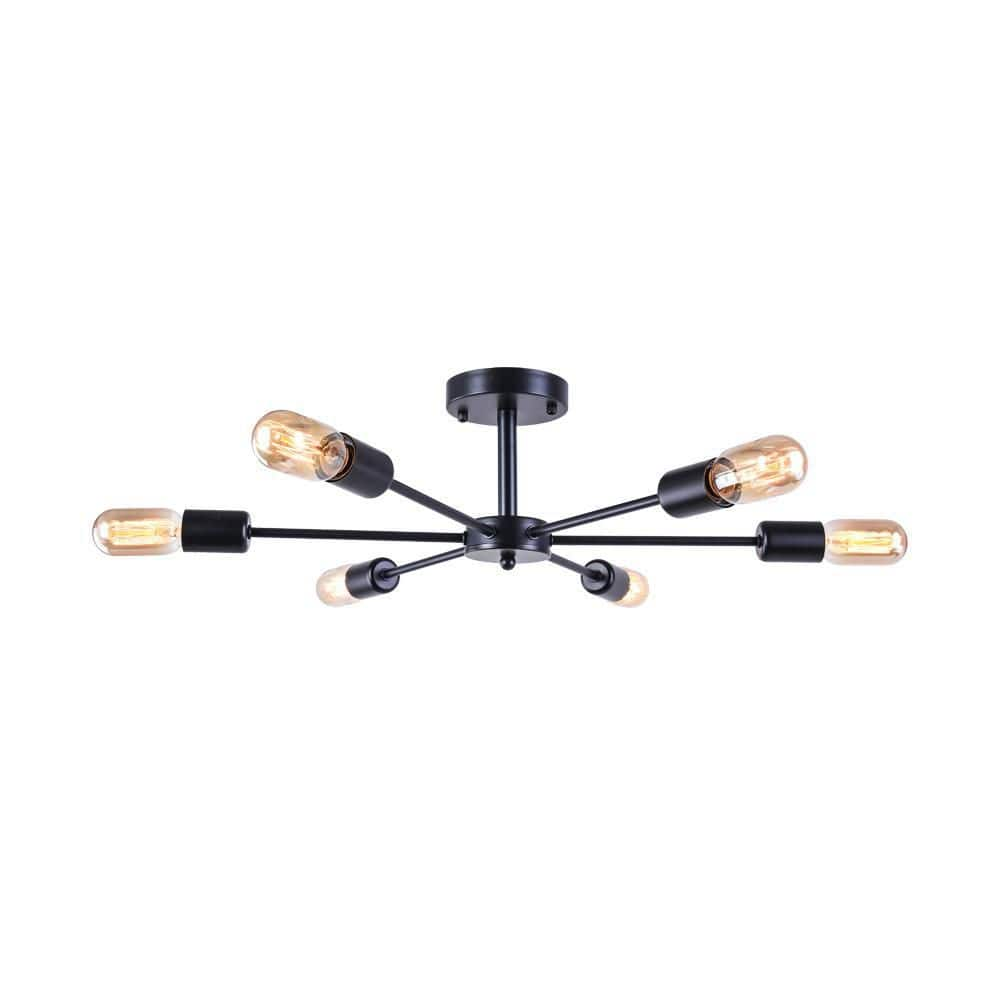 RRTYO Gallman 23.62 in. 6-Lights Black Mid-Century Pendant Ceiling ...