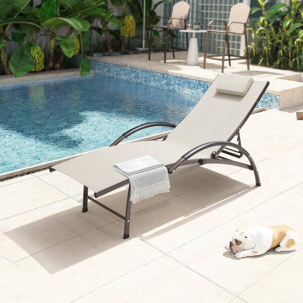 Pellebant 1-Piece Aluminum Adjustable Outdoor Chaise Lounge with ...