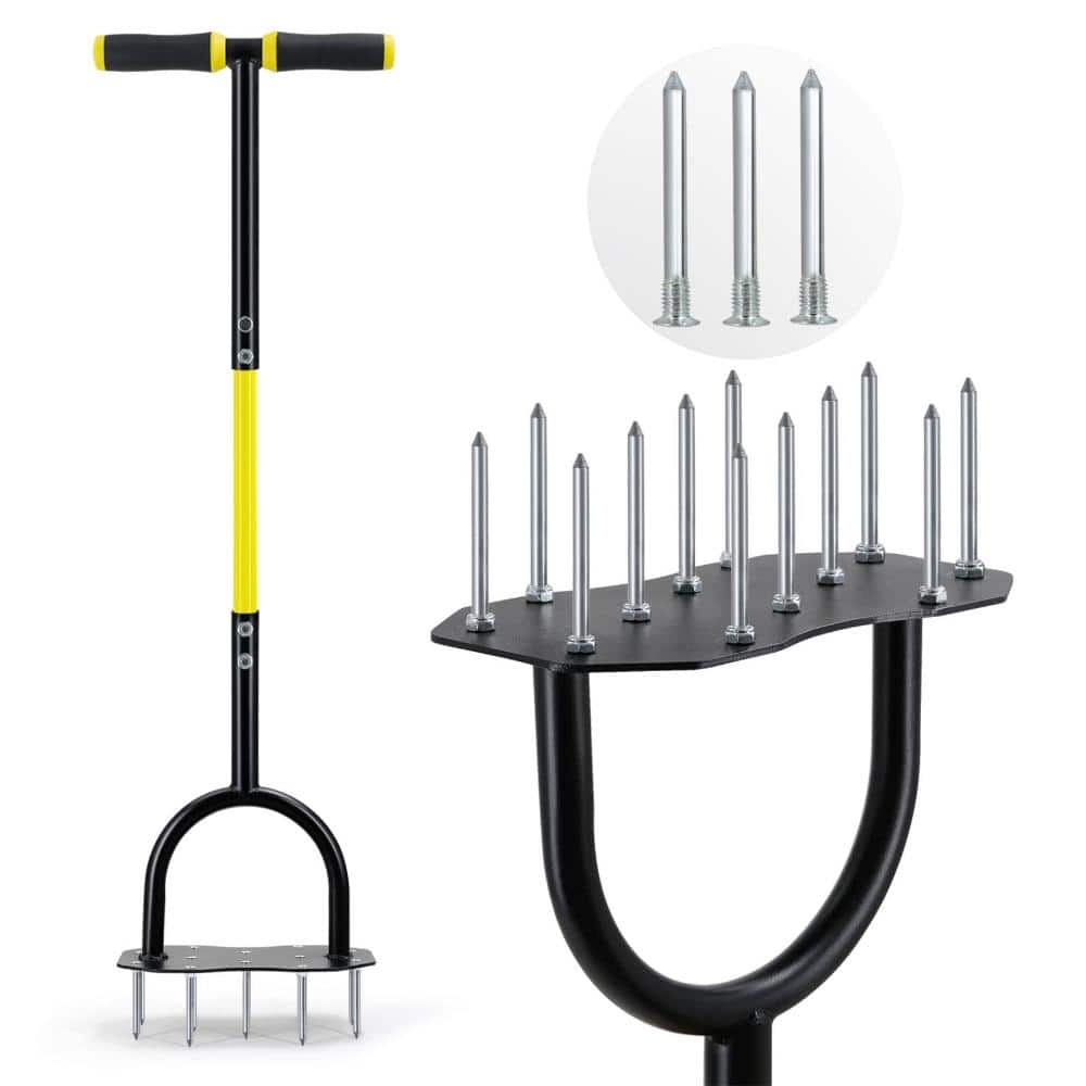Lawn Aerator Tool, Updated 36" Spike Aerator Lawn Tool with Longer Spikes, Pre-Assembled Manual Grass Aerator