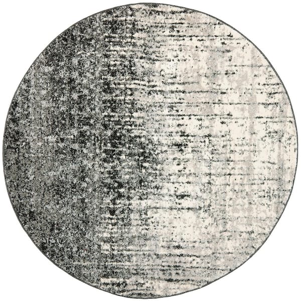 SAFAVIEH Retro Black/Gray 4 ft. x 4 ft. Round Solid Area Rug