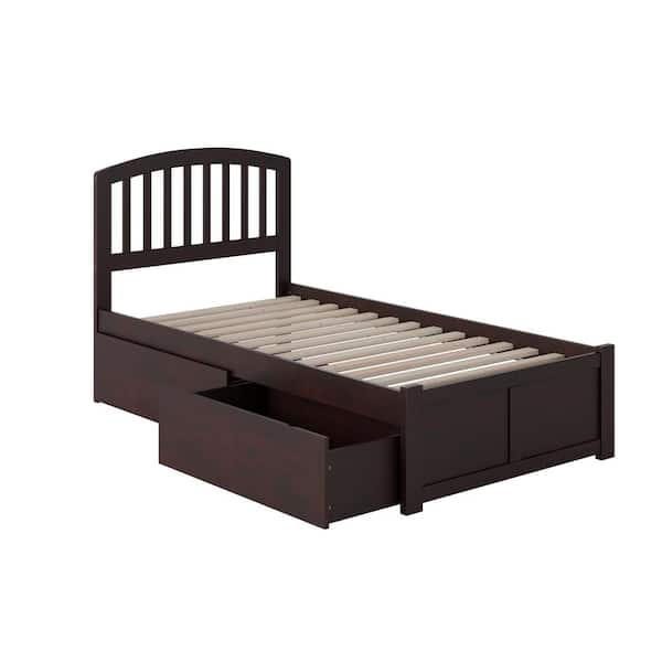 Richmond Espresso Twin Solid Wood Storage Platform Bed with Flat Panel Foot Board and 2 Bed Drawers