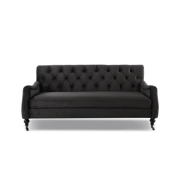 Jennifer Taylor Xander 72 in. Dark Charcoal Grey Velvet 3-Seater English Rolled Arm Sofa with Metal Casters