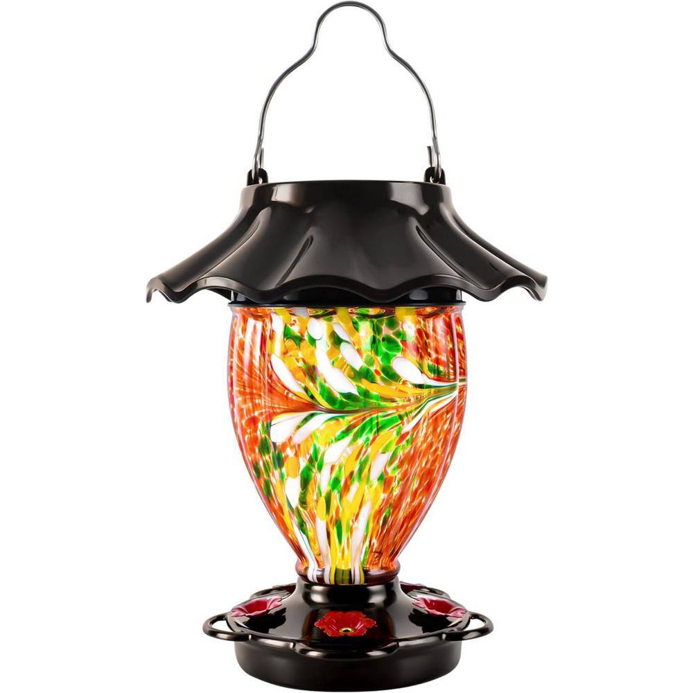 32 fl. oz. Red Color Changing Hand Blown Glass Reservoir Hummingbird Feeder