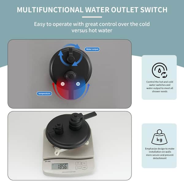 1-Spray Single Handle Round Rain Shower Faucet Set 1.8 GPM with Dual Function Pressure Balance Valve in. Matte Black