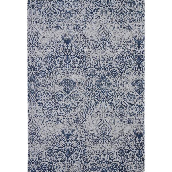 Nourison Damask Ivory/Navy 6 ft. x 9 ft. Oriental Vintage Area Rug