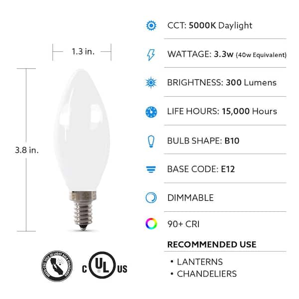 E12 LED Candelabra Bulb Dimmable Chandelier 5000k Daylight White 40w Bulbs 6 Pcs for sale online 