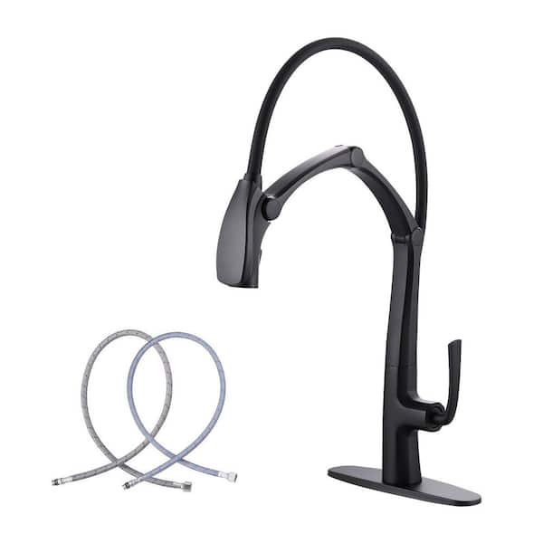 21.9 in. Single Handle Pull Down Sprayer Kitchen Faucet with MagnaTite Docking and 360° Rotation in Matte Black