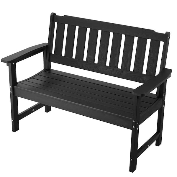 Outdoor Bench, 24.4 in., 800 lbs. Weight Capacity for 2-3 Persons, Black, Plastic Outdoor Bench, Weatherproof