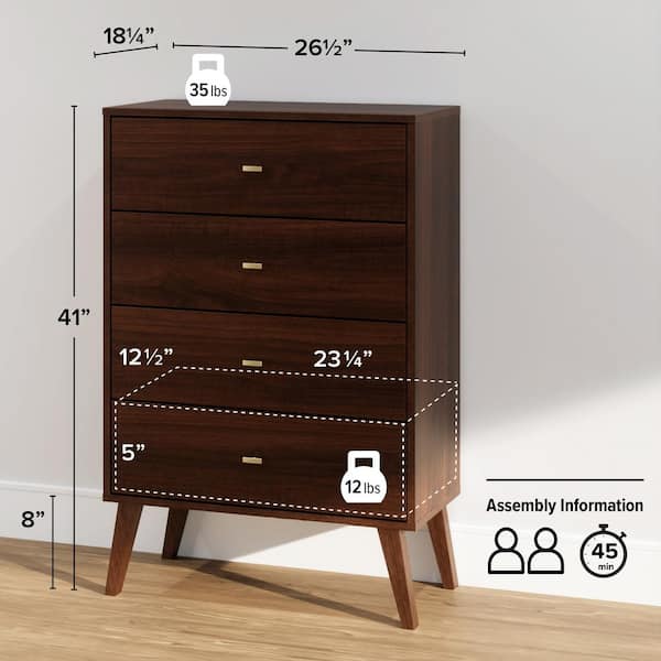 Milo Mid Century Modern 4-Drawer Cherry Chest 41 in. H x 26.5 in