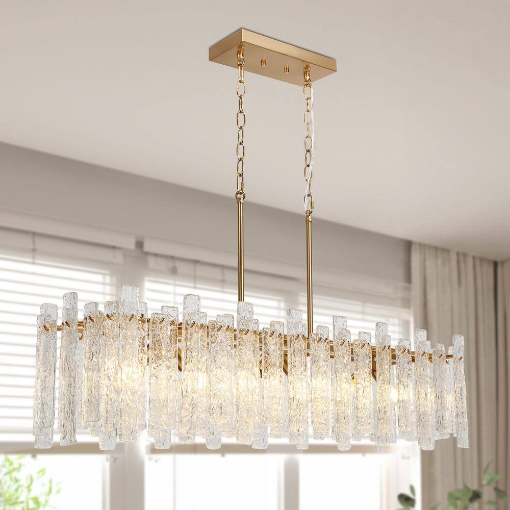 Glacia Luxury 39 in. 6-Light Brass Modern Island Light Rectangle Chandelier for Dining Table with Glacier Crystal Glass price history on PriceWatchPro