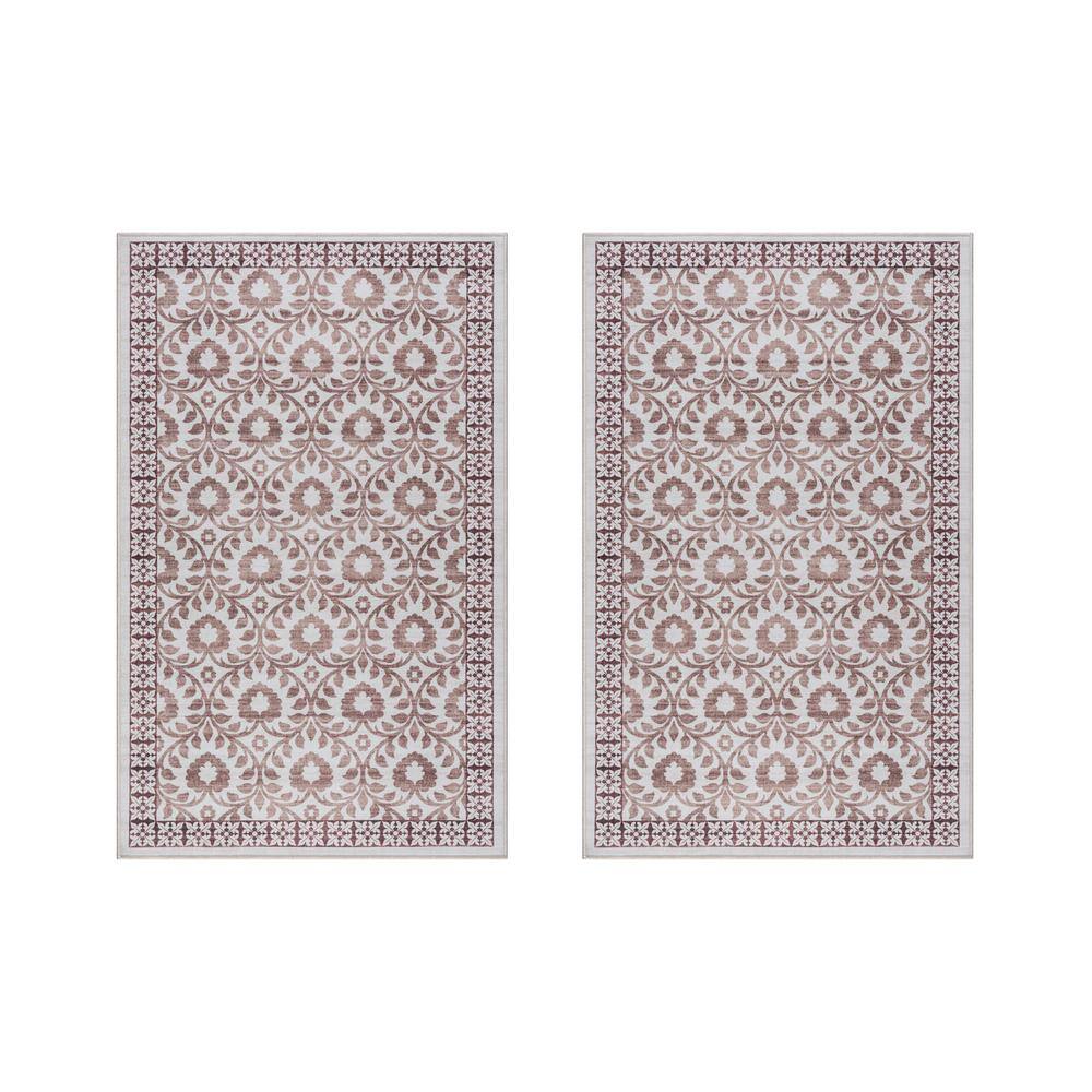 Crystal Print Esme Ivory/Tan 2 ft. x 4 ft. Floral Digitally Printed Polyester Area Rug (2-Pack) price history on PriceWatchPro