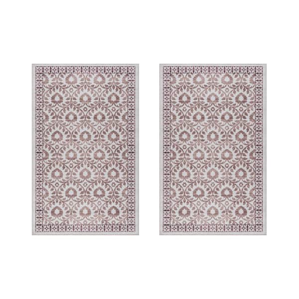 Crystal Print Esme Ivory/Tan 2 ft. x 4 ft. Floral Digitally Printed Polyester Area Rug (2-Pack)