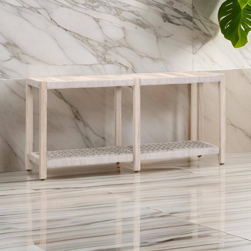 17.5 in. White, Taupe and Gray Rectangle Wooden Console Table with White Rope Shelf and Edges price history on PriceWatchPro