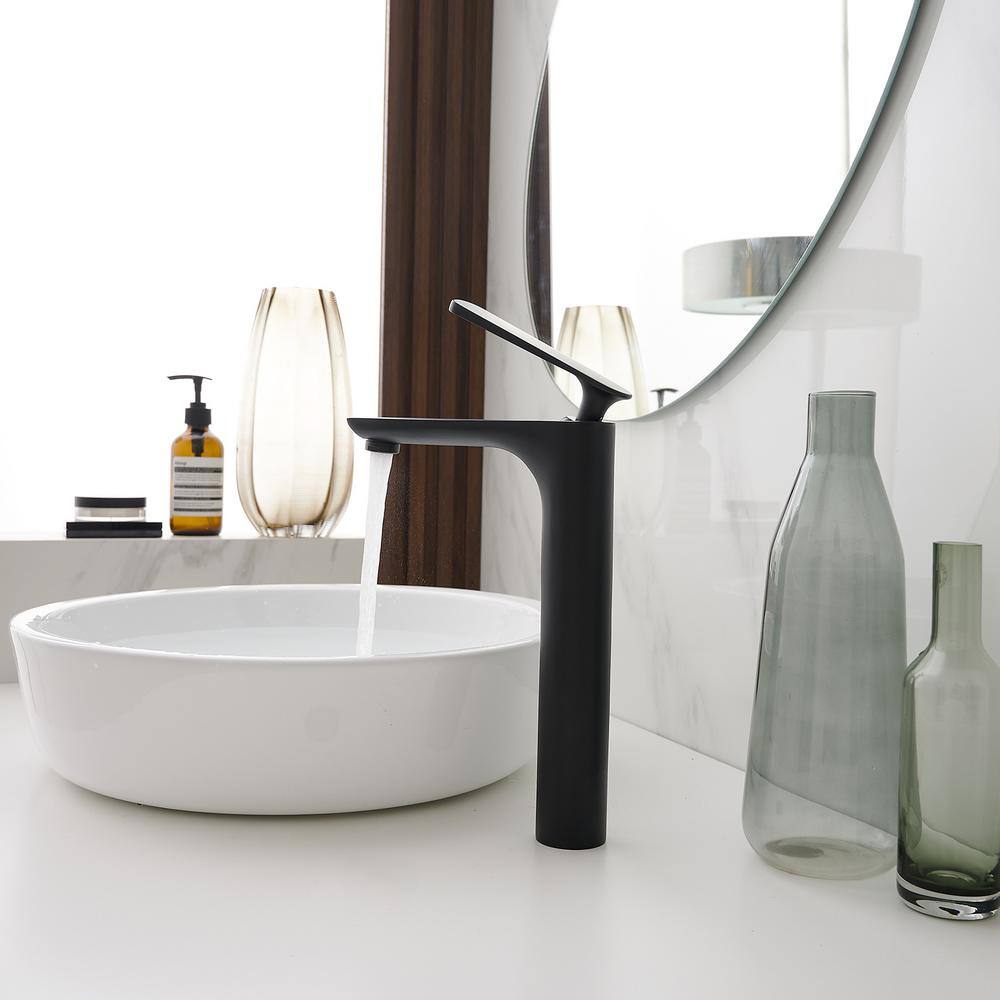 Matte Black Single Handle High Arc Vessel Sink Faucet