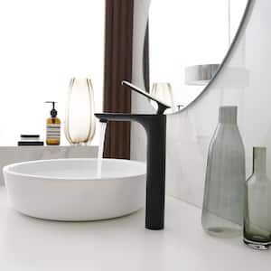 Single Hole Single Handle High Arc Bathroom Vessel Sink Faucet With Swivel Spout in Matte Black