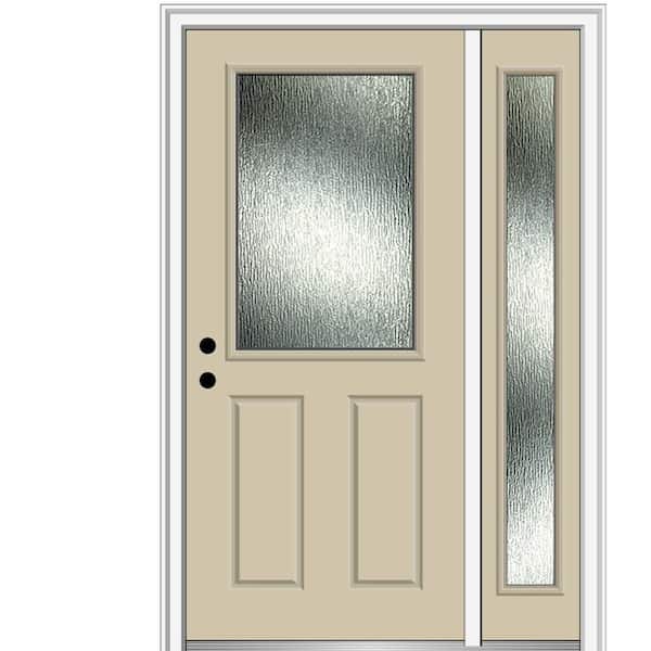 MMI Door 53 in. x 81.75 in. Right-Hand Inswing 1/2 Lite Rain Glass 2-Panel Painted Wicker Prehung Front Door on 4-9/16 in. Frame