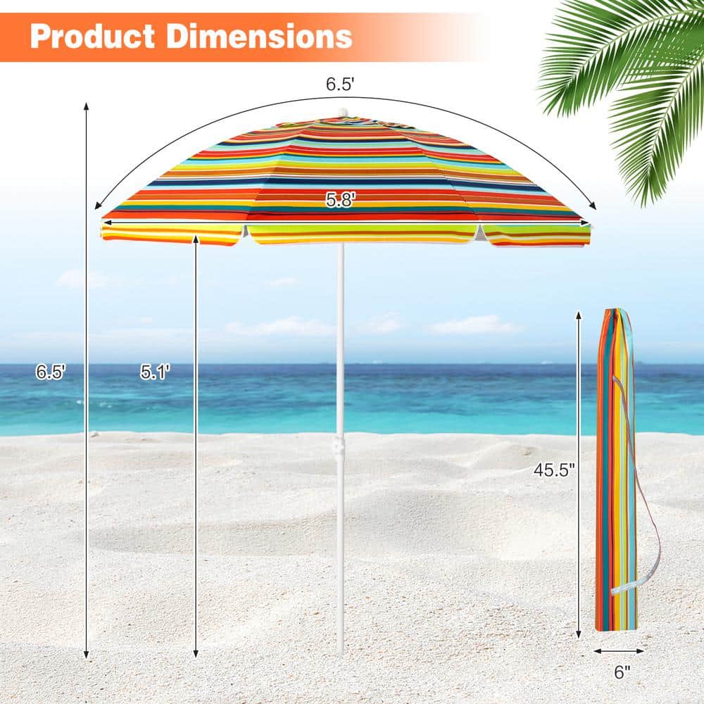 6.5 Feet Orange Striped Beach Umbrella with Fiberglass Ribs