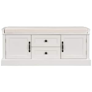 White Pine wood frame and legs MDF panels Shoe Storage Bench with Removable Cushion 2-Drawers and 2-Cabinets