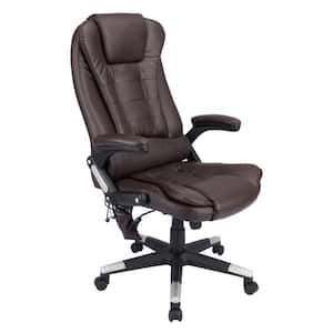Adults luxury Big and Tall Brown Faux Leather Executive Office Chair with Nonadjustable Arms Vibration Chair Massage