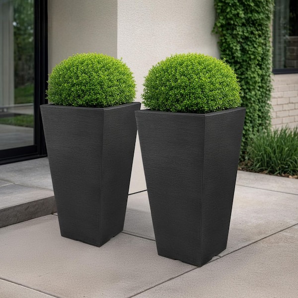 Pure Garden Large Outdoor Planters 2-Pack - 22.4 Tall Planters for Outdoor Plants or Indoors, Gray