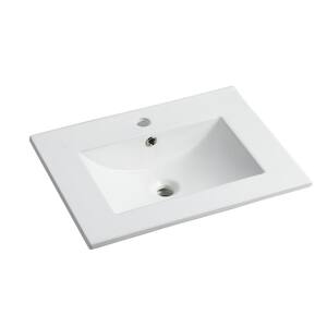 24 in . Undermount Rectangular Bathroom Sink with Overflow Drain in White Ceramic
