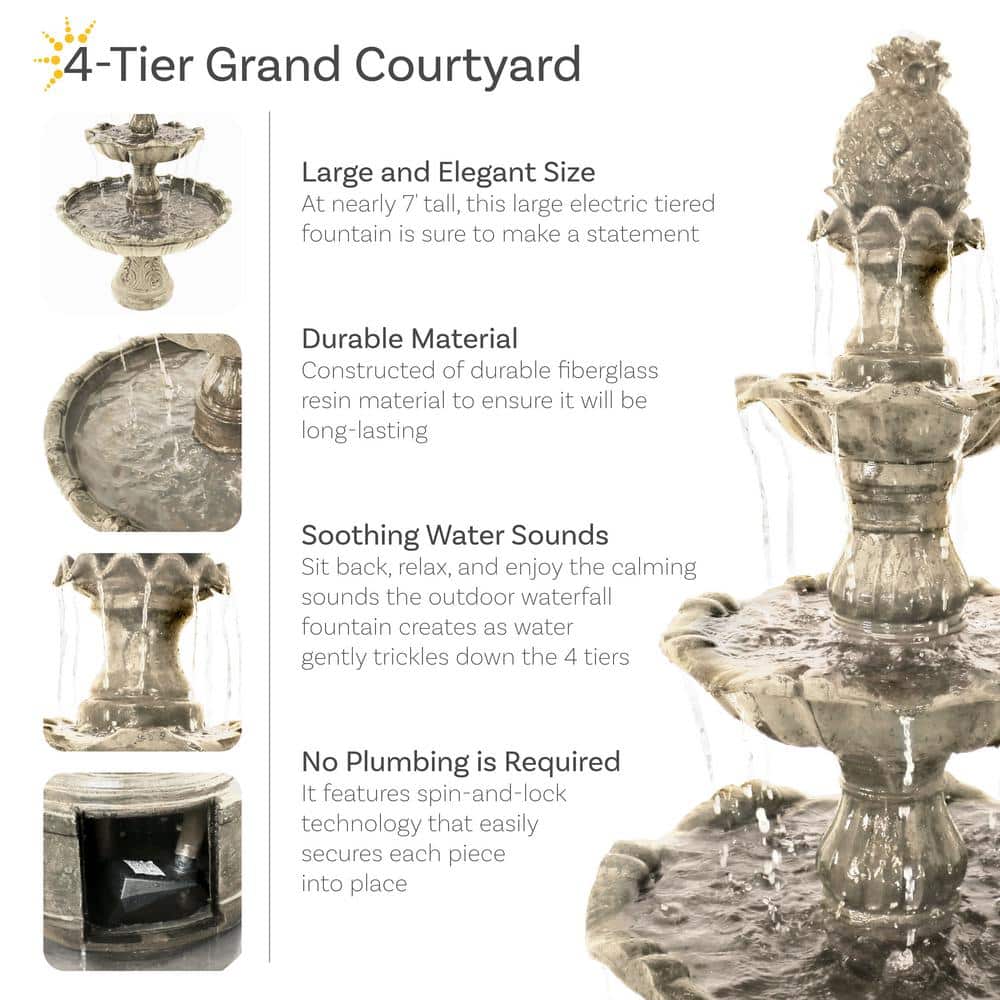 Grand Courtyard 80-Inch Earth Fiberglass Resin 4-Tier Fountain