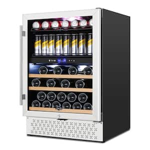 Dual Zone 24 in. 29-Bottle (25.36 oz.) Wine and 94 Can (12 oz.) Beverage Cooler Buitl-in and Freestanding