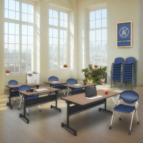 Rico Plastic Classroom Training Mobile Office Stack Chair in Navy Blue with Arms-4-Pack